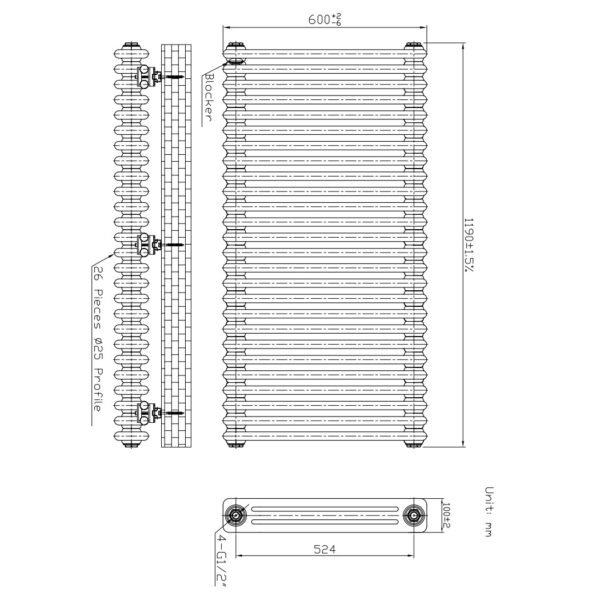 Kartell Laser Klassic 3-Column Horizontal Column Radiator - White - Image 5