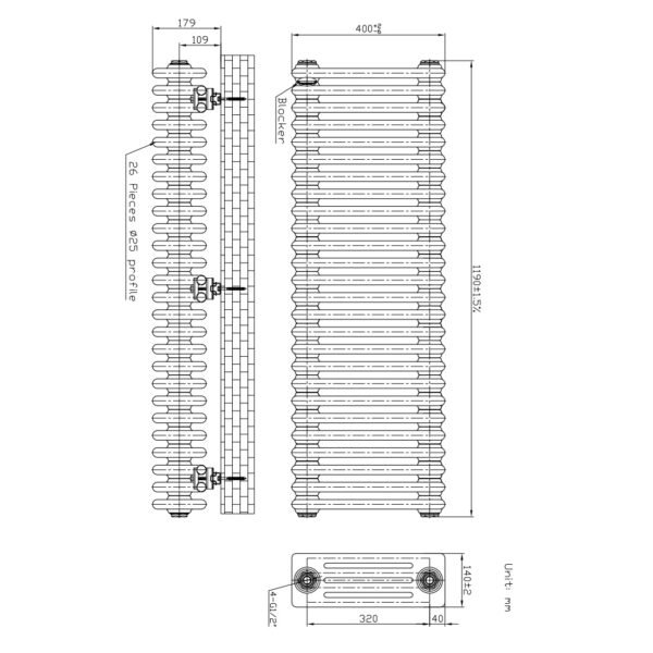 Kartell Laser Klassic 2-Column Column Radiator - 14-Section - White - Image 5
