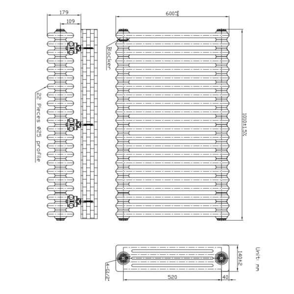 Kartell Laser Klassic 4-Column Horizontal Column Radiator - White - Image 4