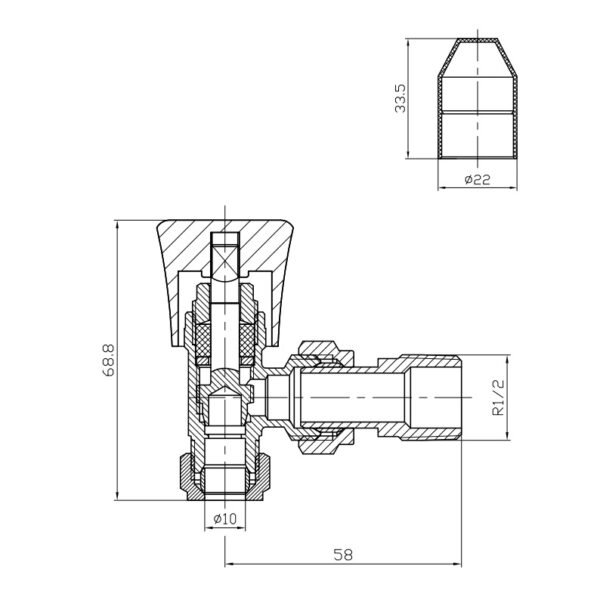 Kartell Style 10mm Angled Lockshield Radiator Valve - Chrome - Image 2