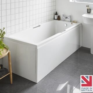 Kartell Luxe Gripped Single Ended Bath - No TH - Gloss White - Image 2