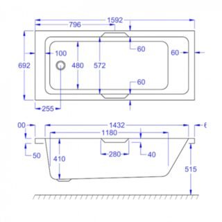 Kartell Luxe Gripped Single Ended Bath - No TH - Gloss White - Image 4