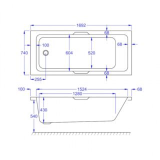 Kartell Luxe Gripped Single Ended Bath - No TH - Gloss White - Image 7