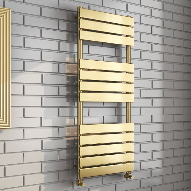 Kartell Malibu Straight Vertical Designer Heated Towel Rail - 1200mm X 500mm - Brushed Brass
