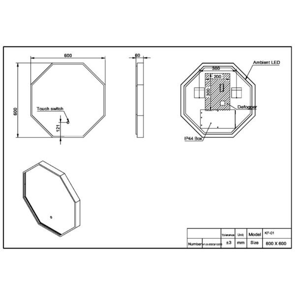 Scudo Passa Octagonal Illuminated Mirror - 600mm x 600mm - Image 4