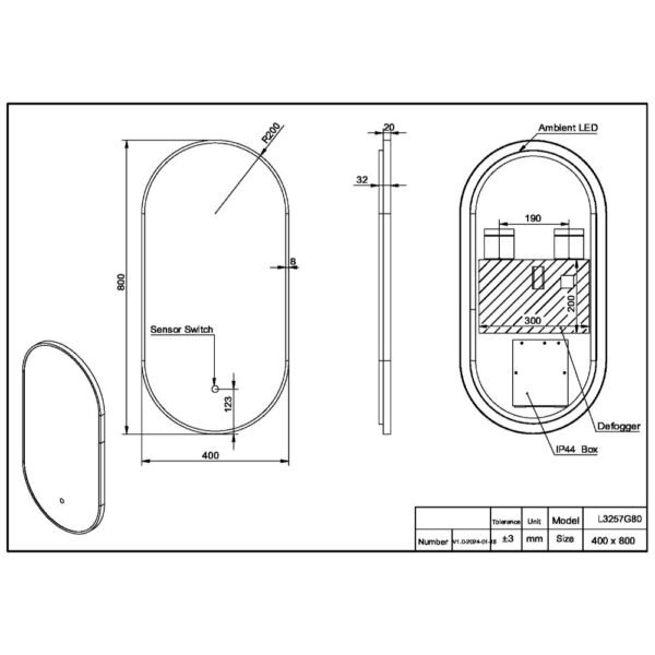Scudo Aubrey Slim Illuminated Mirror - 800mm x 400mm - Image 2