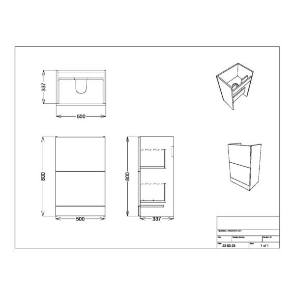 Scudo Muro 2 Drawer Floor Standing Vanity Unit With Basin - 500mm Wide - Image 5