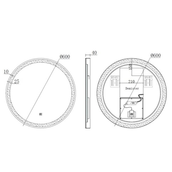 Kartell Nero Round LED Illuminated Mirror - 600mm x 600mm - Image 2