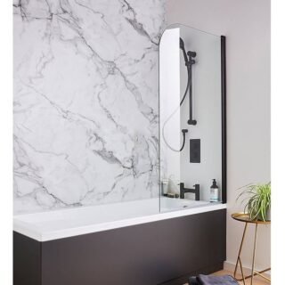 Kartell Nero Round Top Bath Screen - 6mm Glass - 1400mm x 780mm - Matt Black - Image 2