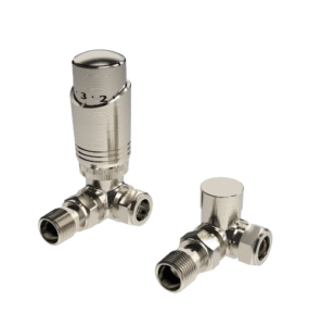 Kartell Design Twin Pack Thermostatic Corner Radiator Valve - Brushed Nickel