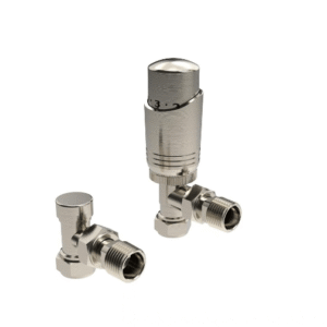 Kartell Design Twin Pack Thermostatic Angled Radiator Valve - Brushed Nickel
