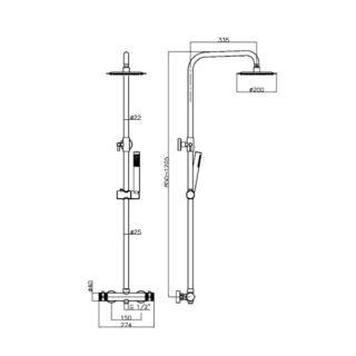Scudo Core 2 Outlet Thermostatic Exposed Shower Valve With Shower kit - Image 2
