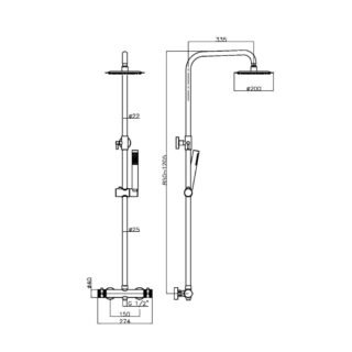 Scudo Core 2 Outlet Thermostatic Exposed Shower Valve With Shower kit - Image 3