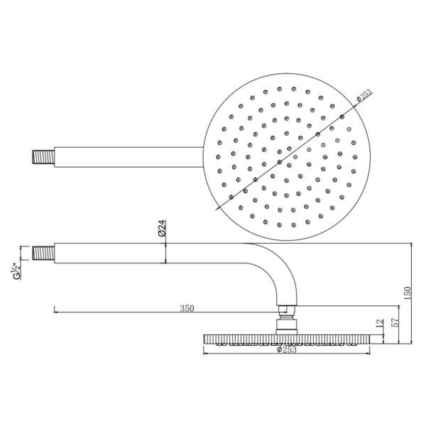 Scudo Core Knurled Round Shower Head And Arm - ?253mm - Image 2
