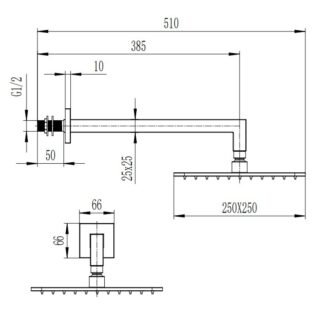 Scudo Square Shower Head And Arm - 250mm Wide - Image 4