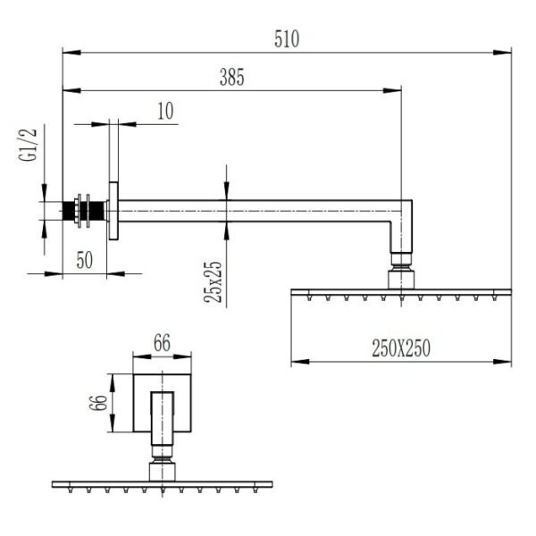 Scudo Square Shower Head And Arm - 250mm Wide - Image 4
