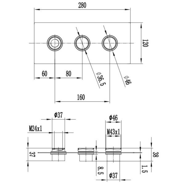 Scudo Concealed Shower Valve Plate With Sleeves For 3 Outlet - Image 3