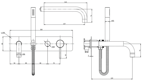 Scudo Core Wall Mounted Bath Shower Mixer Tap With Handset - Image 2