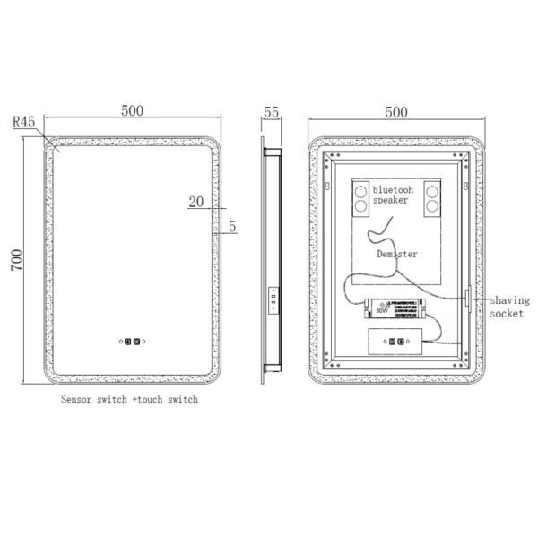 Kartell Optima LED Illuminated Mirror - 700mm x 500mm - Image 2