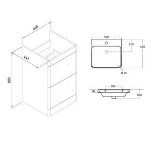 Kartell Options 24 Two Drawer Floor Standing Vanity Unit With Basin - 468mm Wide - 1 TH - Image 2