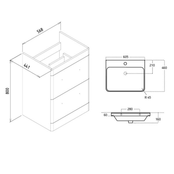 Kartell Options 24 Two Drawer Floor Standing Vanity Unit With Basin - 568mm Wide - 1 TH - Image 2