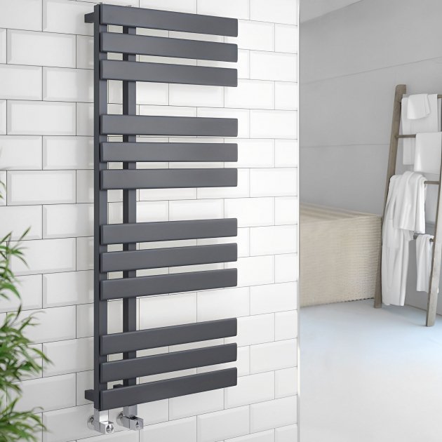 Kartell Oregon Straight Vertical Designer Heated Towel Rail - 1180mm X 500mm - Textured Grey