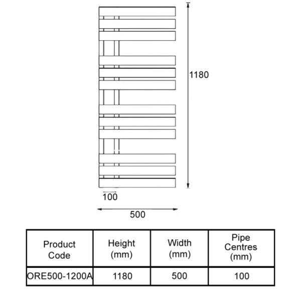 Kartell Oregon Straight Vertical Designer Heated Towel Rail - 1180mm X 500mm - Textured Grey - Image 2