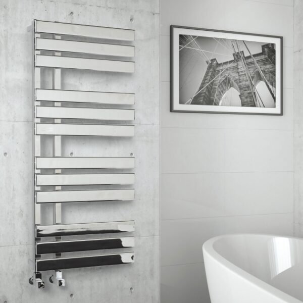 Kartell Oregon Straight Vertical Designer Heated Towel Rail - 1180mm X 500mm - Chrome
