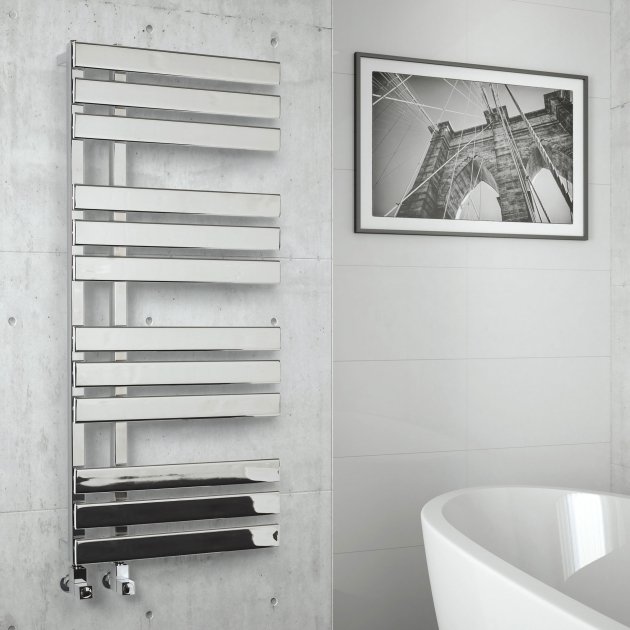 Kartell Oregon Straight Vertical Designer Heated Towel Rail - 1180mm X 500mm - Chrome