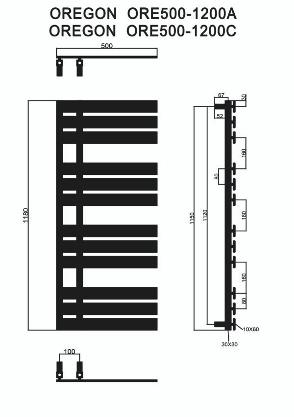 Kartell Oregon Straight Vertical Designer Heated Towel Rail - 1180mm X 500mm - Chrome - Image 2