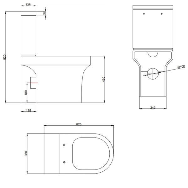Kartell Ozone Rimless Close Coupled Toilet With Cistern And Soft Close Seat - Gloss White - Image 3