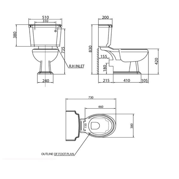 Kartell Astley Close Coupled Toilet With Cistern And Soft Close Seat - Gloss White - Image 3