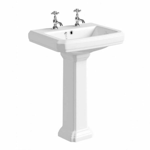 Kartell Astley Basin With Full Pedestal - 620mm Wide - 2 TH - Gloss White