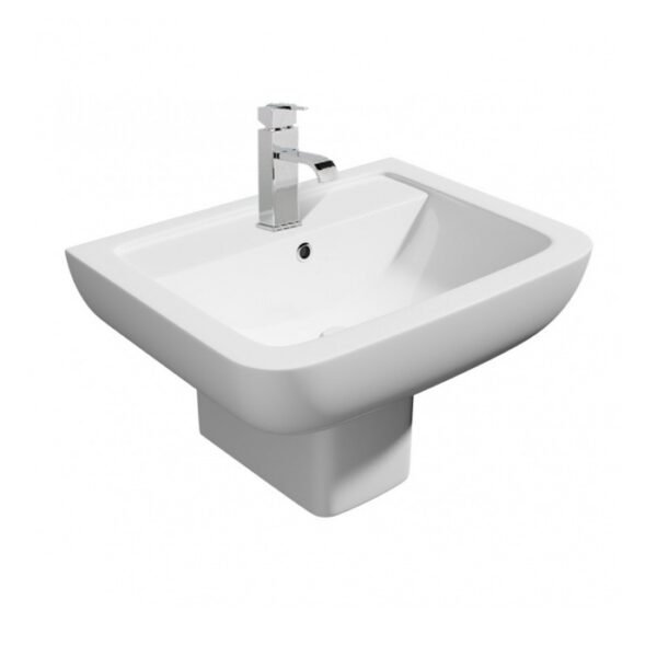 Kartell Options Basin With Semi Pedestal - 550mm Wide - 1 TH - Gloss White