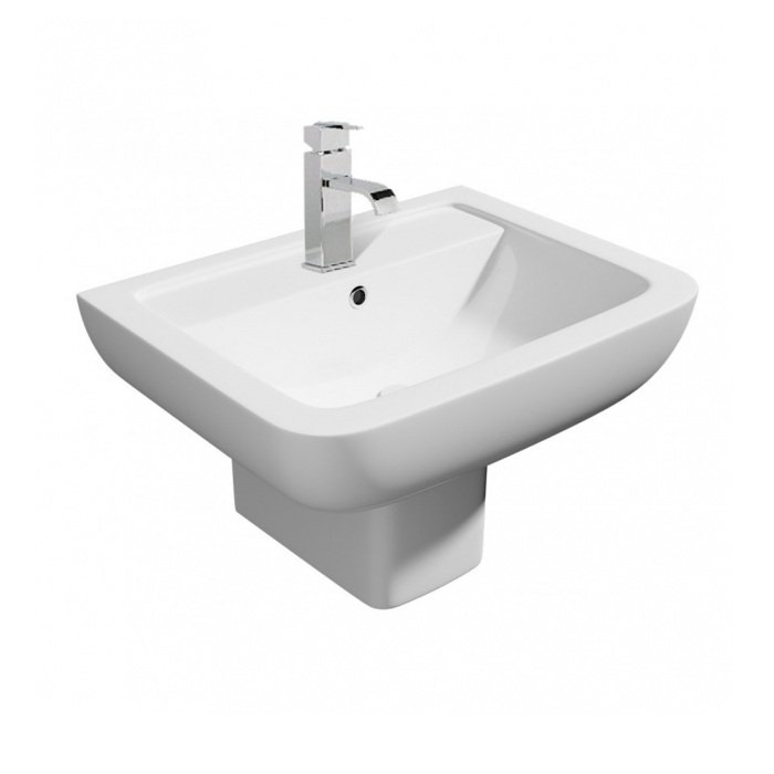Kartell Options Basin With Semi Pedestal - 550mm Wide - 1 TH - Gloss White