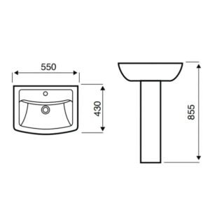 Kartell Pure Basin With Full Pedestal - 550mm Wide - 1 TH - Gloss White - Image 3