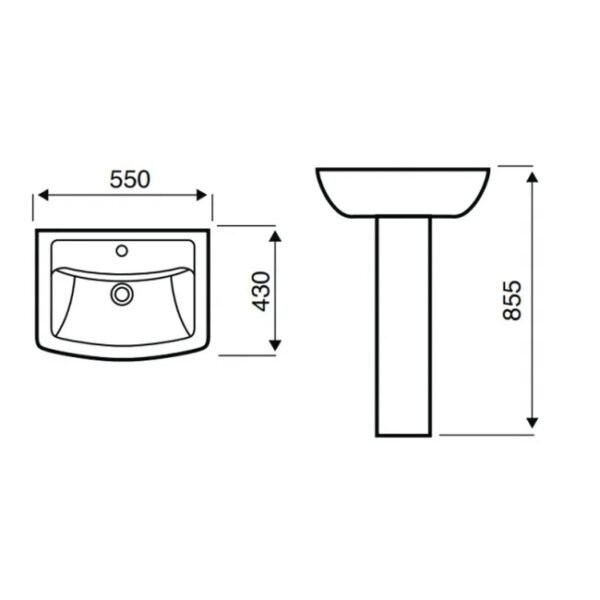 Kartell Pure Basin With Full Pedestal - 550mm Wide - 1 TH - Gloss White - Image 3