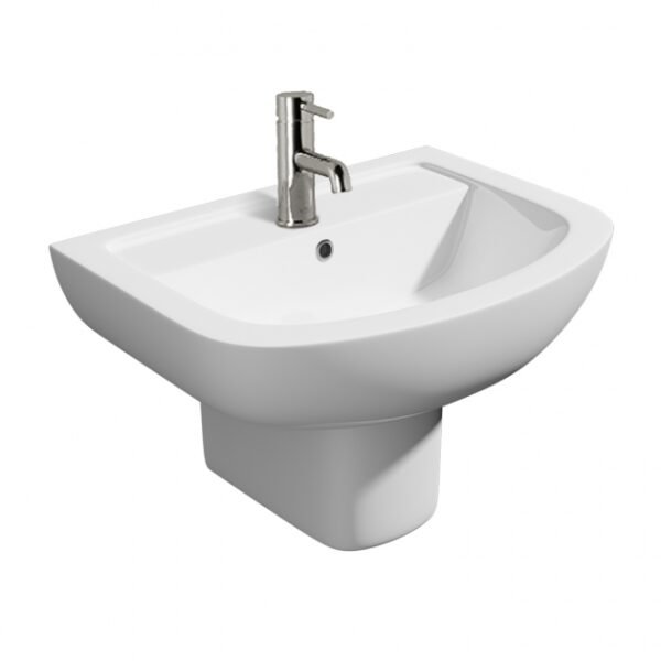 Kartell Studio Basin with Semi Pedestal - 550mm Wide - 1 TH - Gloss White