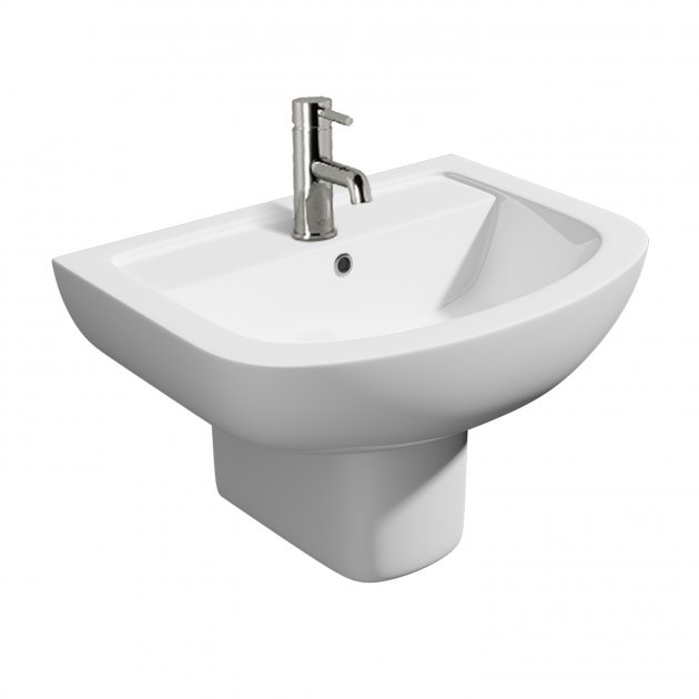 Kartell Studio Basin with Semi Pedestal - 550mm Wide - 1 TH - Gloss White