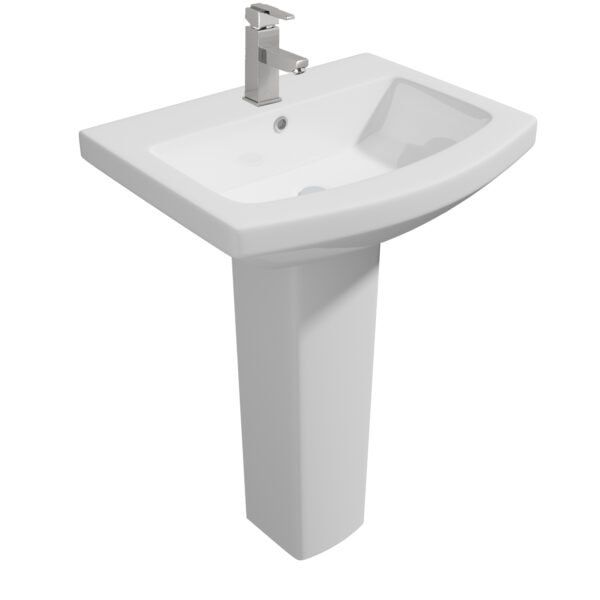 Kartell Trim Basin with Full Pedestal - 550mm Wide - 1 TH - Gloss White