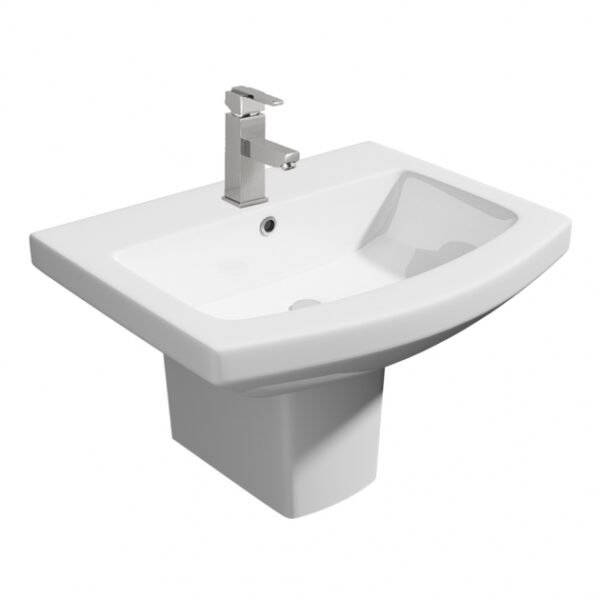 Kartell Trim Basin with Semi Pedestal - 550mm Wide - 1 TH - Gloss White