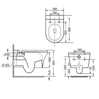 Kartell Kameo Rimless Wall Hung Toilet With Soft Close Seat - Gloss White - Image 2