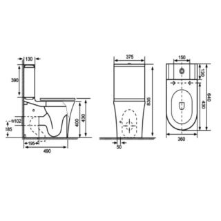 Kartell Kameo Rimless Close To Wall Close Coupled Toilet With Cistern And Soft Close Seat - Gloss White - Image 2