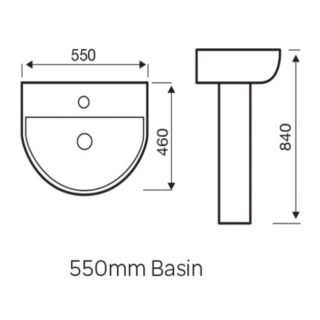 Kartell Kameo Basin With Full Pedestal - 550mm Wide - 1 TH - Gloss White - Image 2