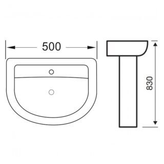 Kartell Kameo Basin With Full Pedestal - 500mm Wide - 1 TH - Gloss White - Image 2