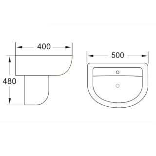 Kartell Kameo Basin With Semi Pedestal - 500mm Wide - 1 TH - Gloss White - Image 2