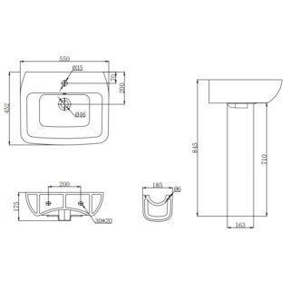 Kartell Evoque/Korsika Basin With Full Pedestal - 550mm Wide - 1 TH - Gloss White - Image 2