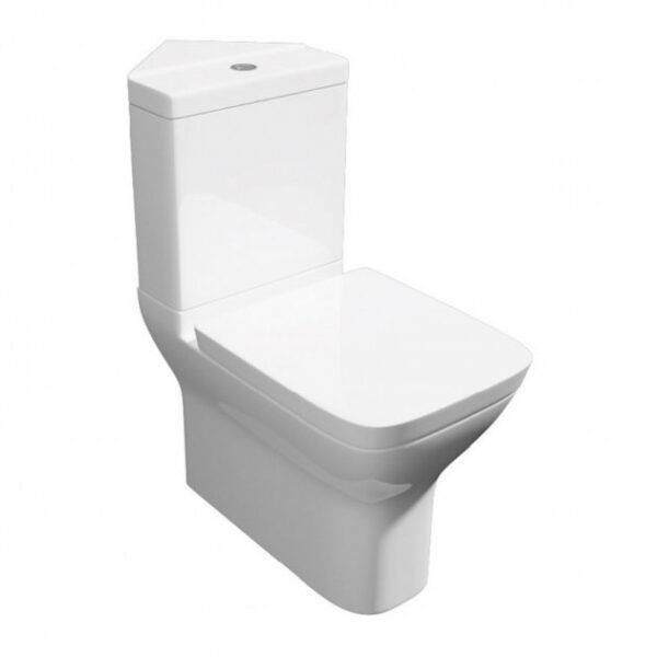 Kartell Project Square Close Coupled Toilet With Corner Cistern And Soft Close Seat - Gloss White