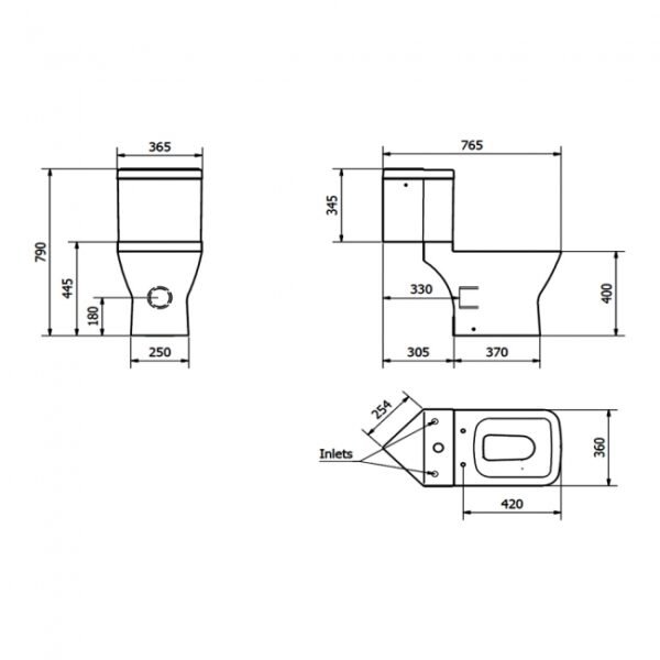 Kartell Project Square Close Coupled Toilet With Corner Cistern And Soft Close Seat - Gloss White - Image 2