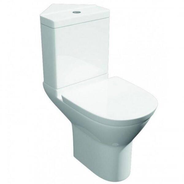 Kartell Project Round Close Coupled Toilet With Corner Cistern And Soft Close Seat - Gloss White